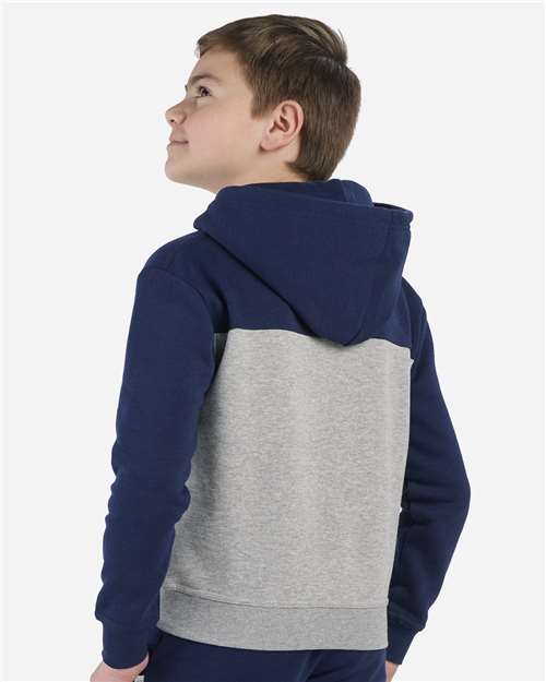 Youth Colorblocked Hooded Sweatshirt - Navy/ Oxford Heather