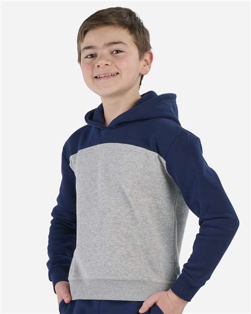 Youth Colorblocked Hooded Sweatshirt - Navy/ Oxford Heather