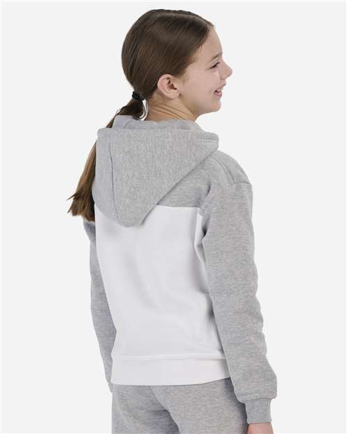 Youth Colorblocked Hooded Sweatshirt - Oxford Heather/ White