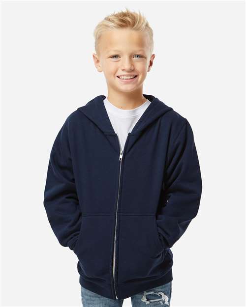 Youth Midweight Full-Zip Hooded Sweatshirt - Classic Navy