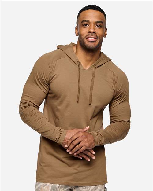 Men's Fine Jersey Hooded Long Sleeve Raglan T-Shirt - Coyote Brown
