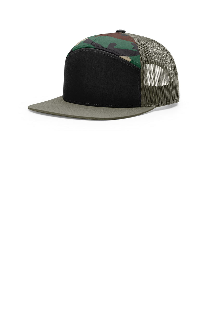 Richardson 7-Panel Trucker - Black/ Green Camo/ Loden