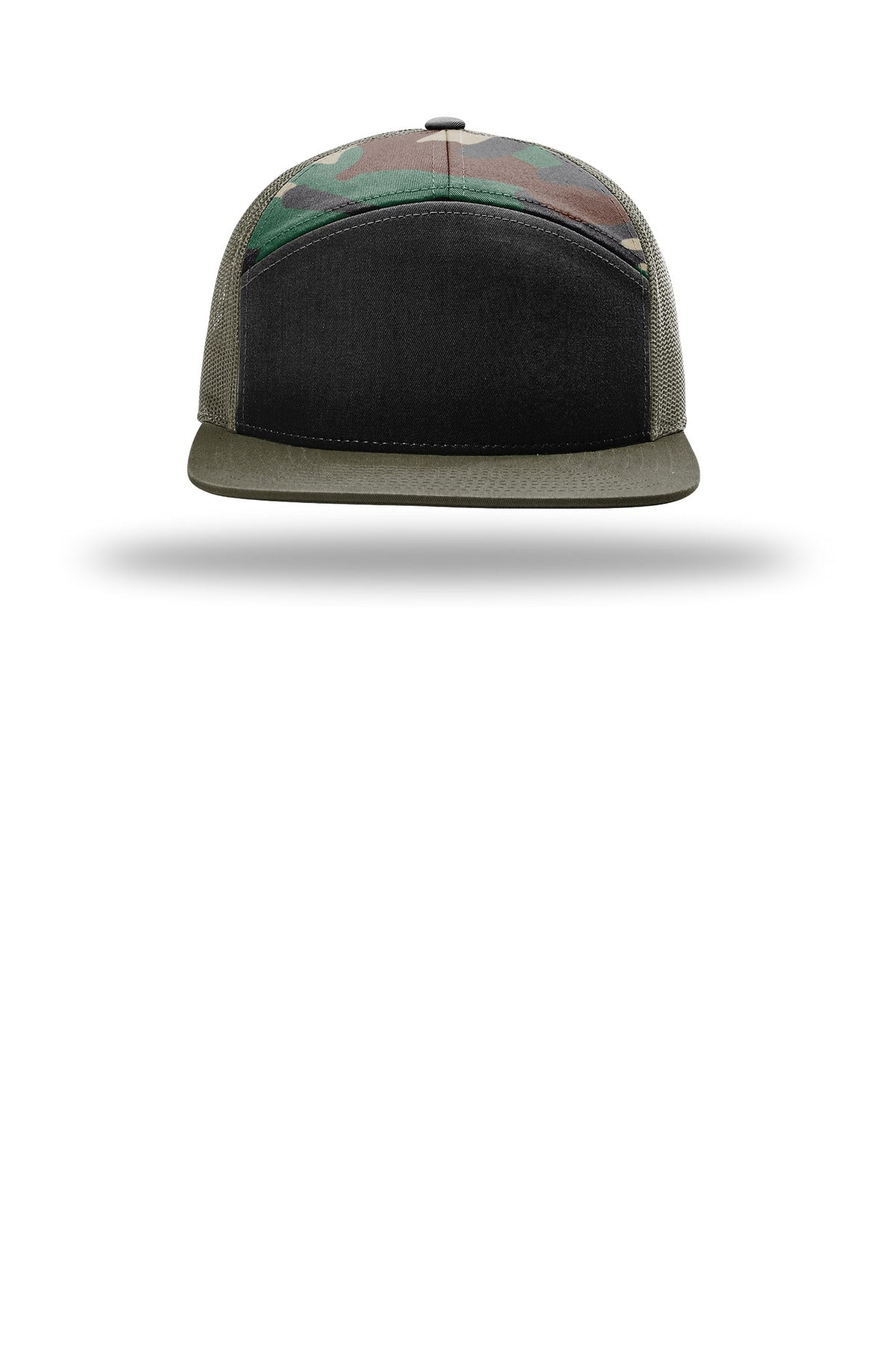 Richardson 7-Panel Trucker - Black/ Green Camo/ Loden
