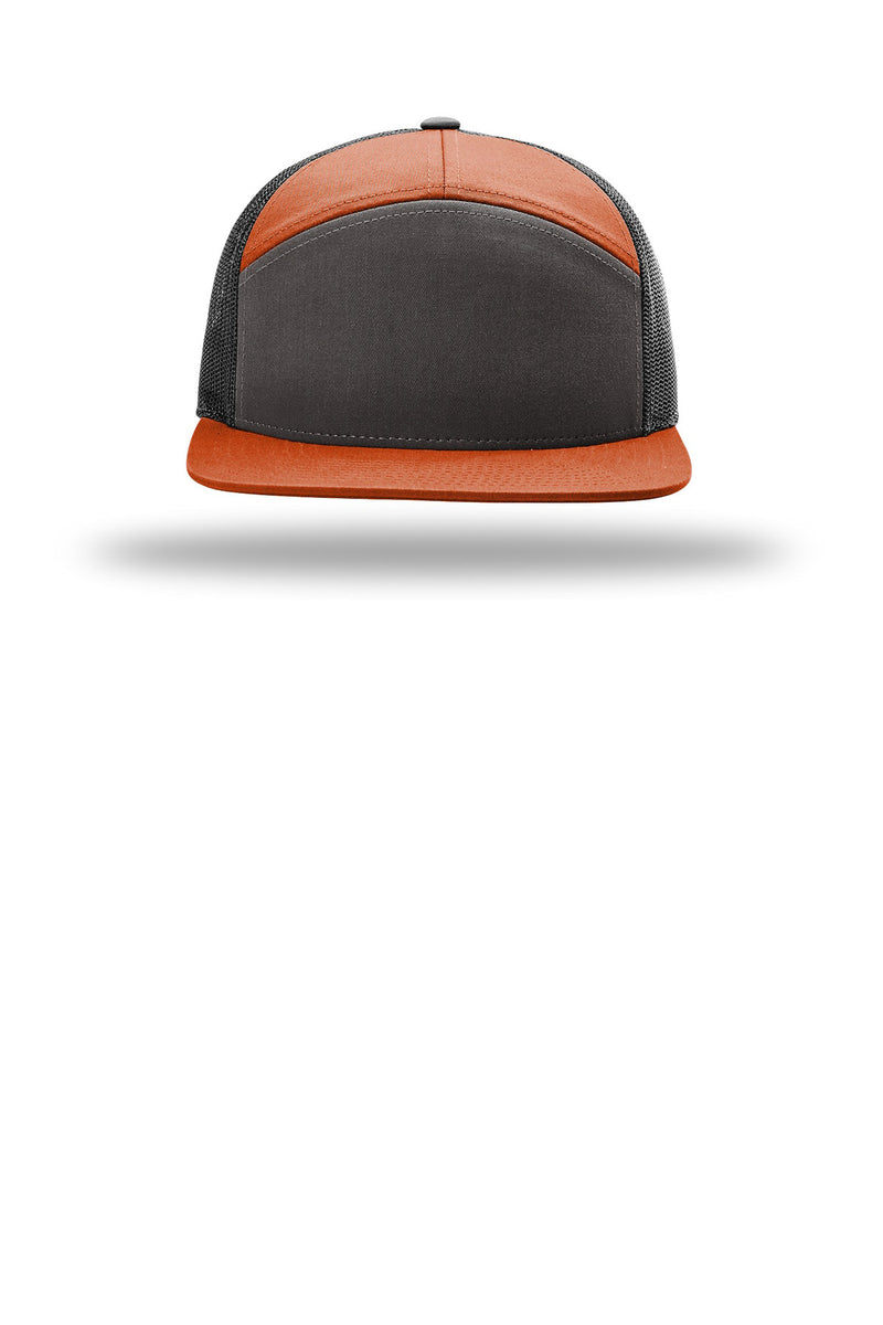 Richardson 7-Panel Trucker - Charcoal/ Burnt Orange/ Black
