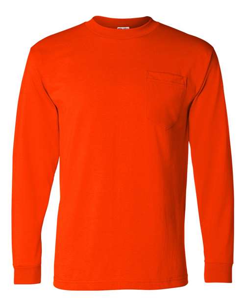 Unisex USA-Made 50/50 Long Sleeve Pocket T-Shirt - Safety Orange