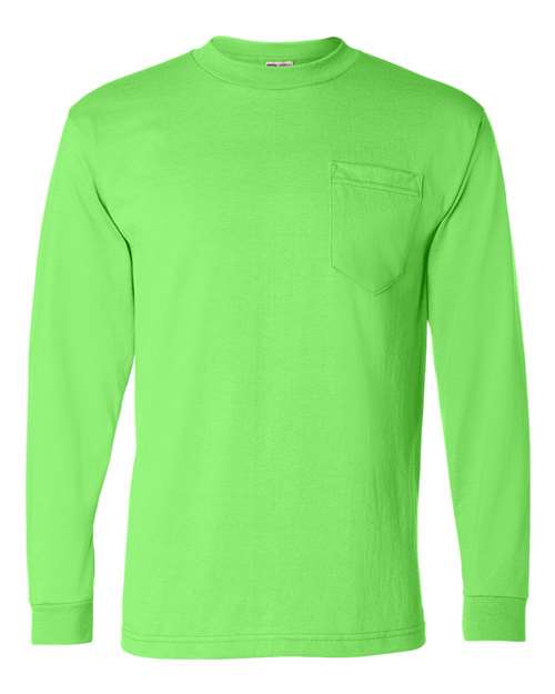 Unisex USA-Made 50/50 Long Sleeve Pocket T-Shirt - Safety Green