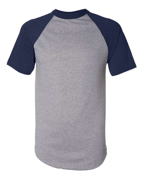 Unisex Raglan Baseball Jersey - Athletic Heather/ Navy