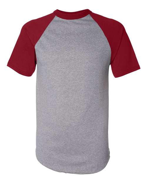 Unisex Raglan Baseball Jersey - Athletic Heather/ Red