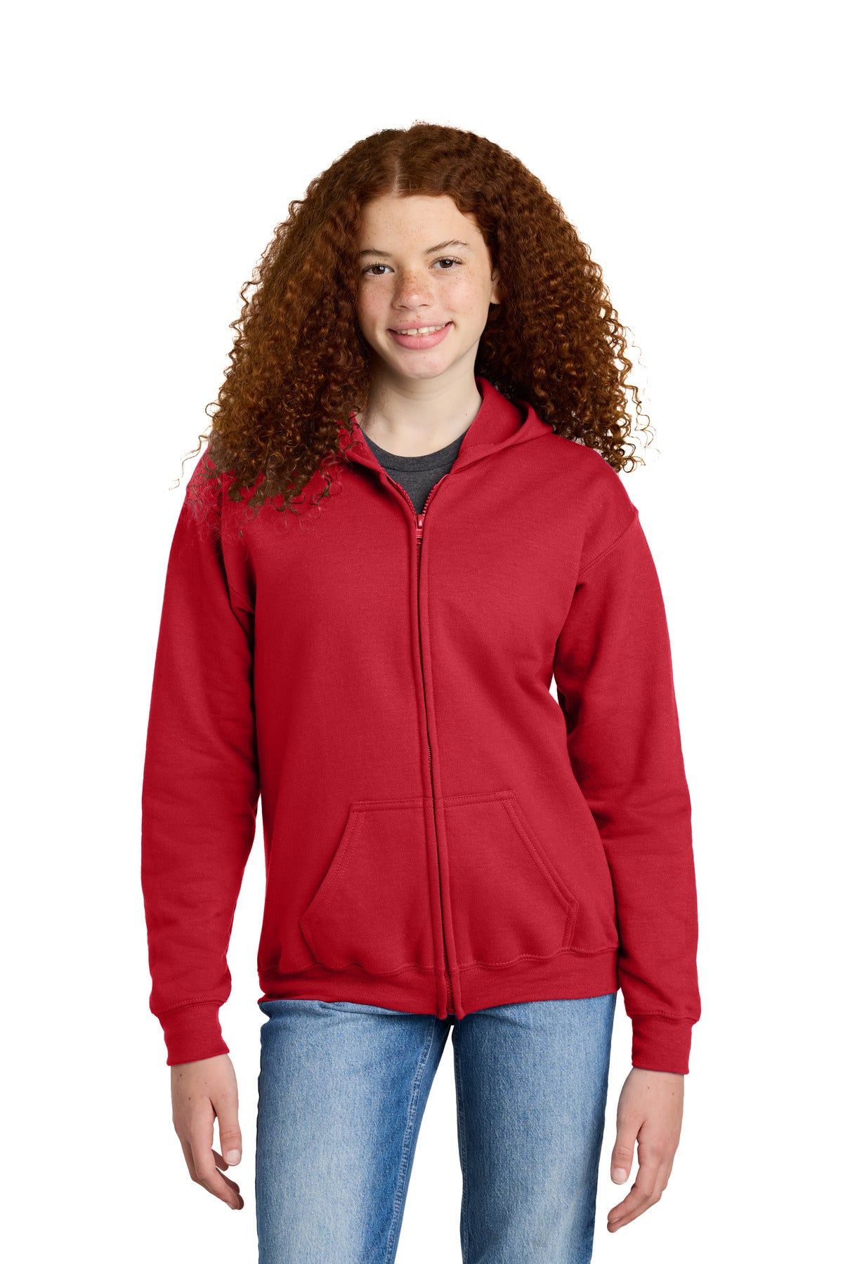 Gildan Youth Heavy Blend Full-Zip Hooded Sweatshirt - Red