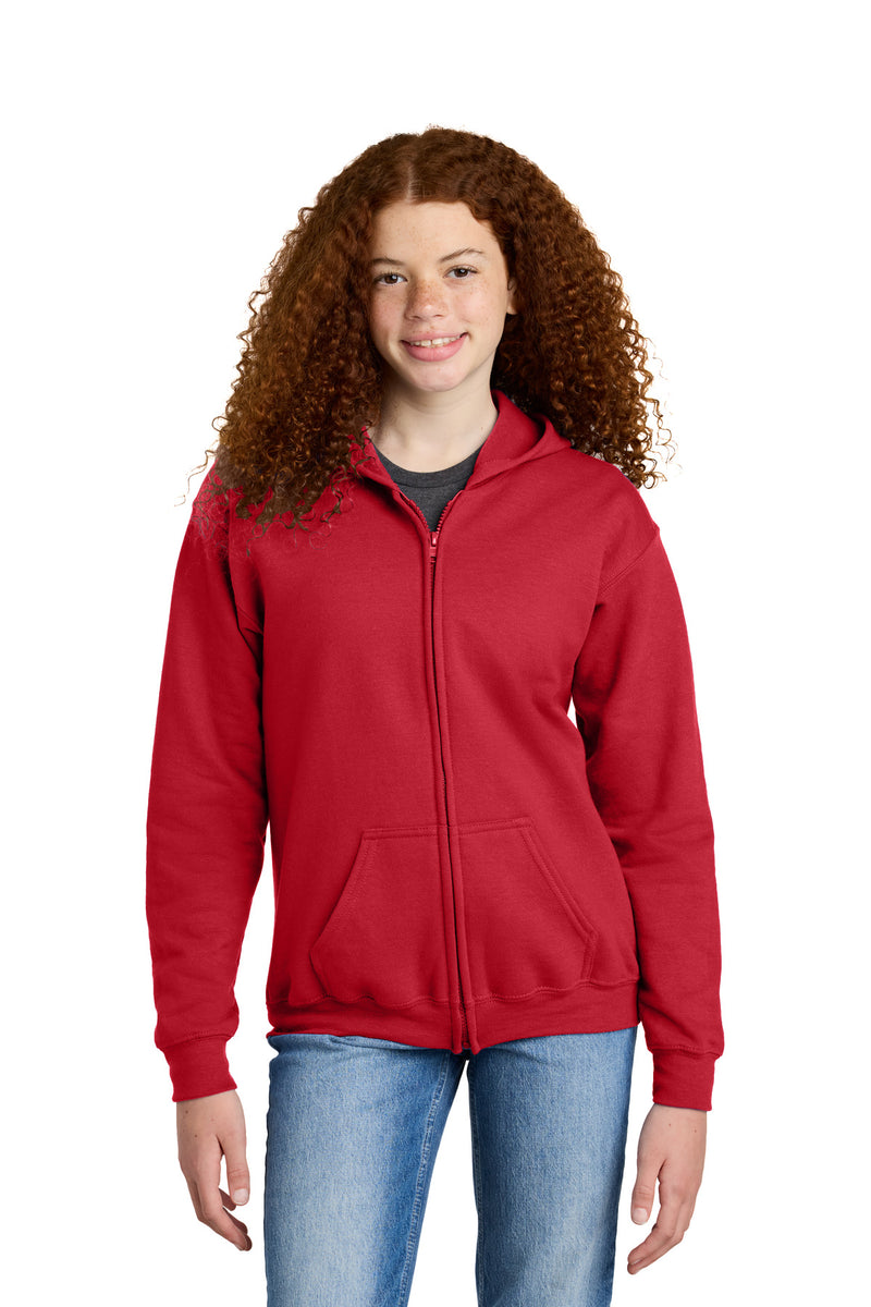 Gildan Youth Heavy Blend Full-Zip Hooded Sweatshirt - Red