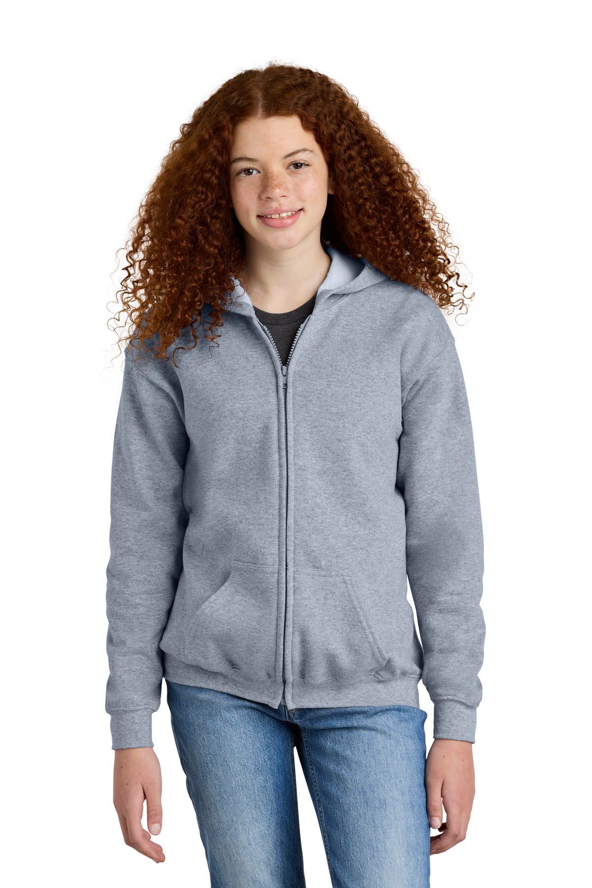 Gildan Youth Heavy Blend Full-Zip Hooded Sweatshirt - Sport Grey