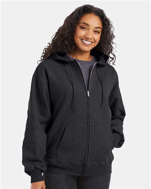 Unisex Ultimate Cotton® Full-Zip Hooded Sweatshirt - Charcoal Heather