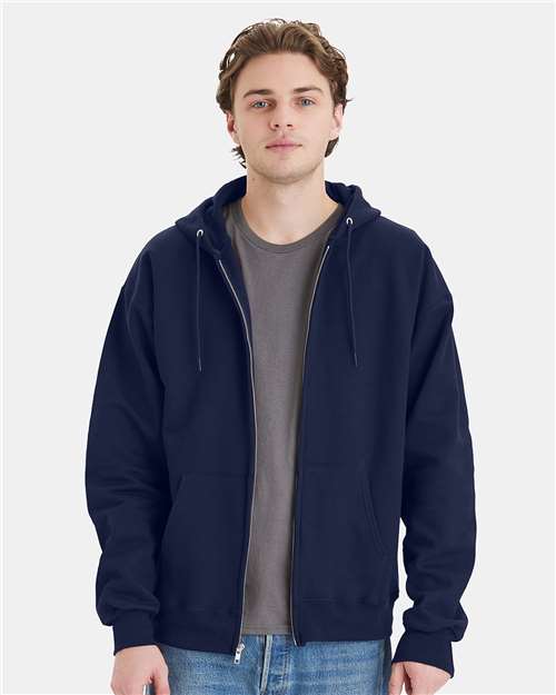 Unisex Ultimate Cotton® Full-Zip Hooded Sweatshirt - Navy