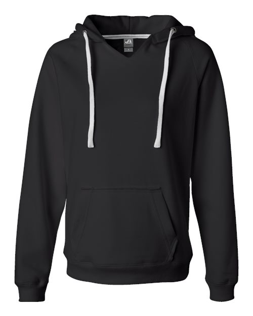 Women's Sueded V-Neck Hooded Sweatshirt - Black