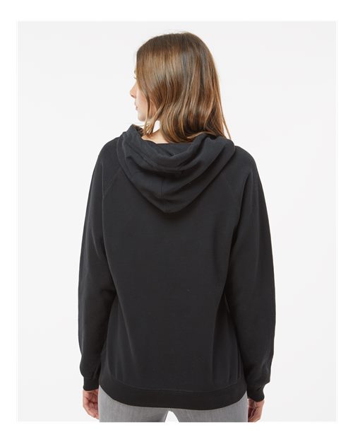 Women's Sueded V-Neck Hooded Sweatshirt - Black