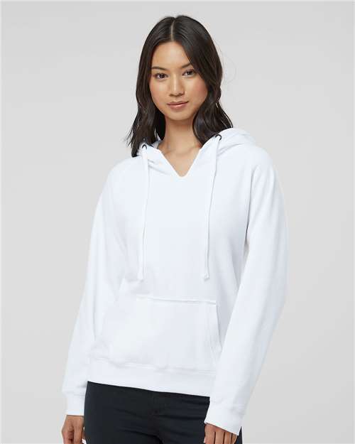 Women's Sueded V-Neck Hooded Sweatshirt - White