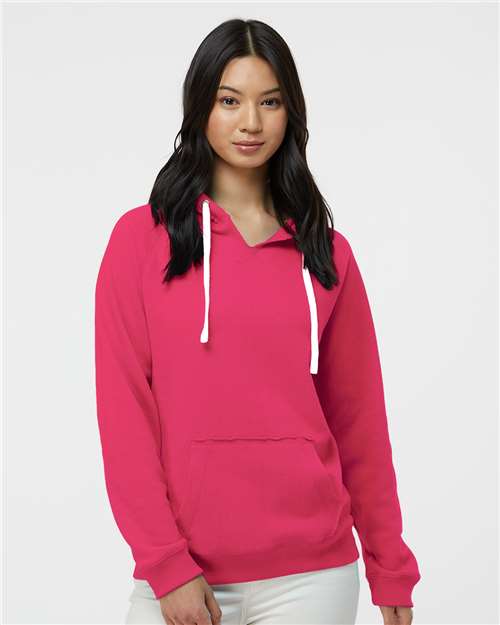 Women's Sueded V-Neck Hooded Sweatshirt - Wildberry