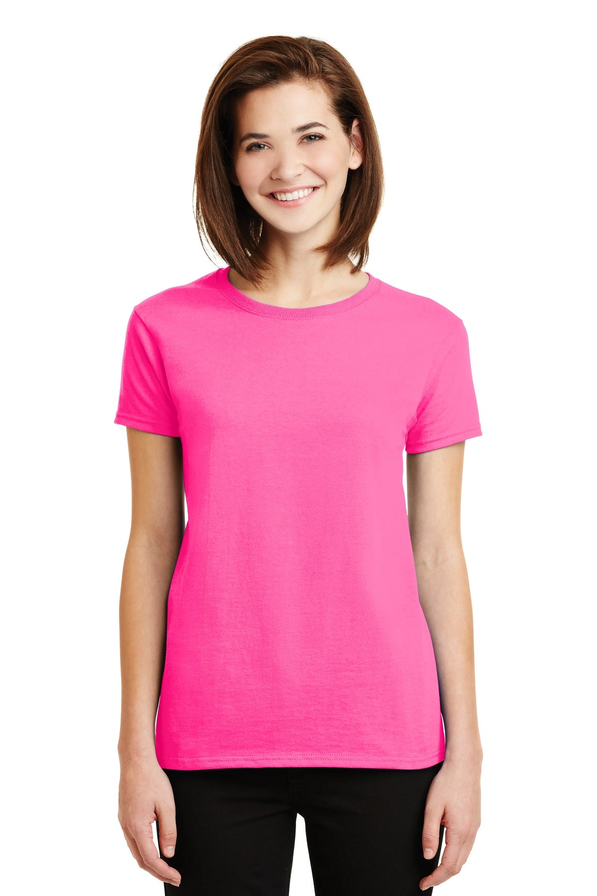 Gildan Women's Ultra Cotton 100% US Cotton T-Shirt. - Safety Pink