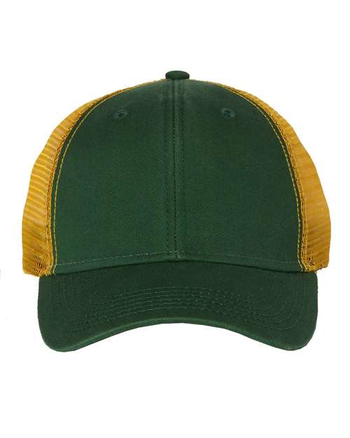 Bio-Washed Trucker Cap - Dark Green/ Gold