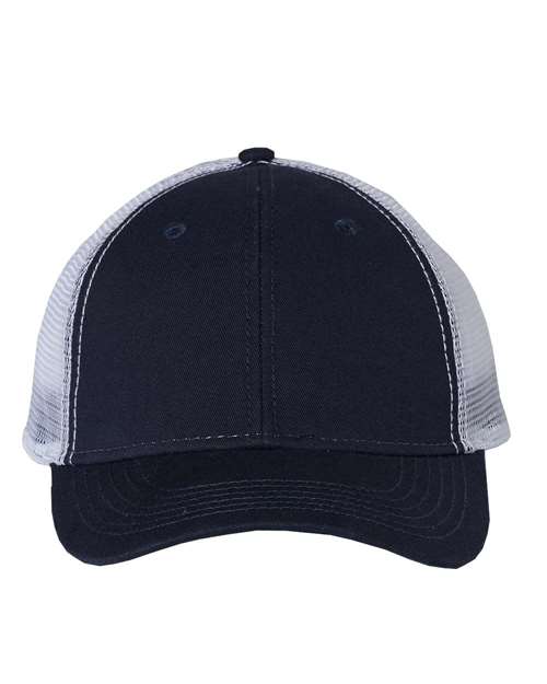 Bio-Washed Trucker Cap - Navy/ White