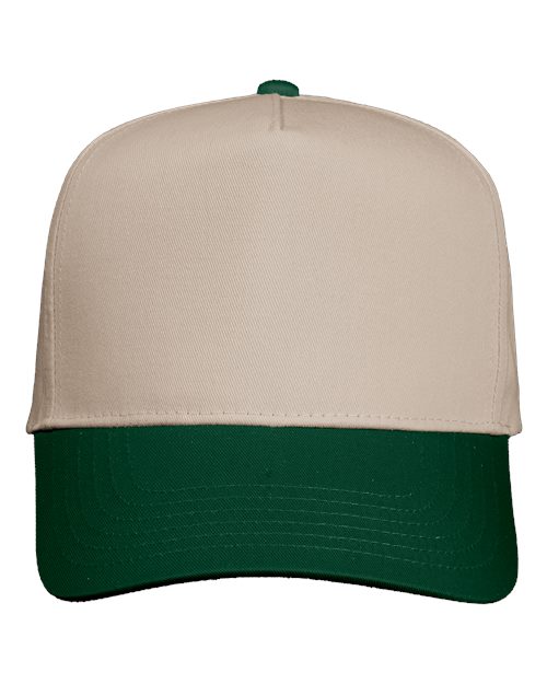 Five-Panel Twill Cap - Khaki/ Forest Green
