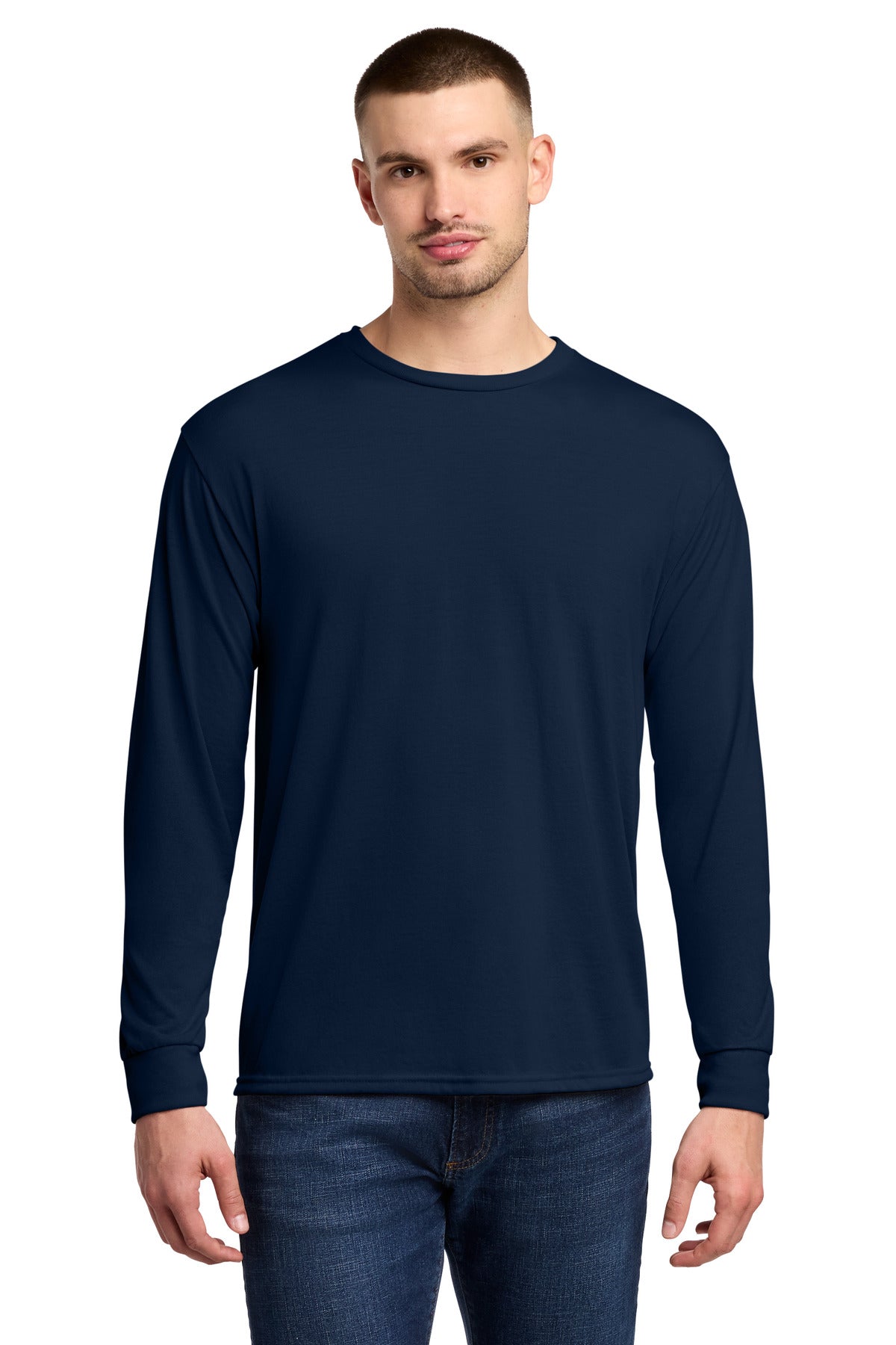 Jerzees Dri-Power 100% Polyester Long Sleeve T-Shirt - J. Navy