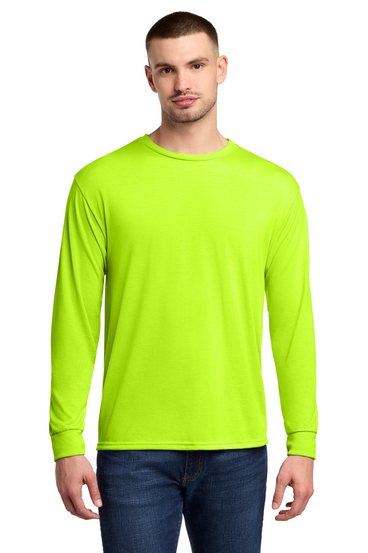Jerzees Dri-Power 100% Polyester Long Sleeve T-Shirt - Safety Green