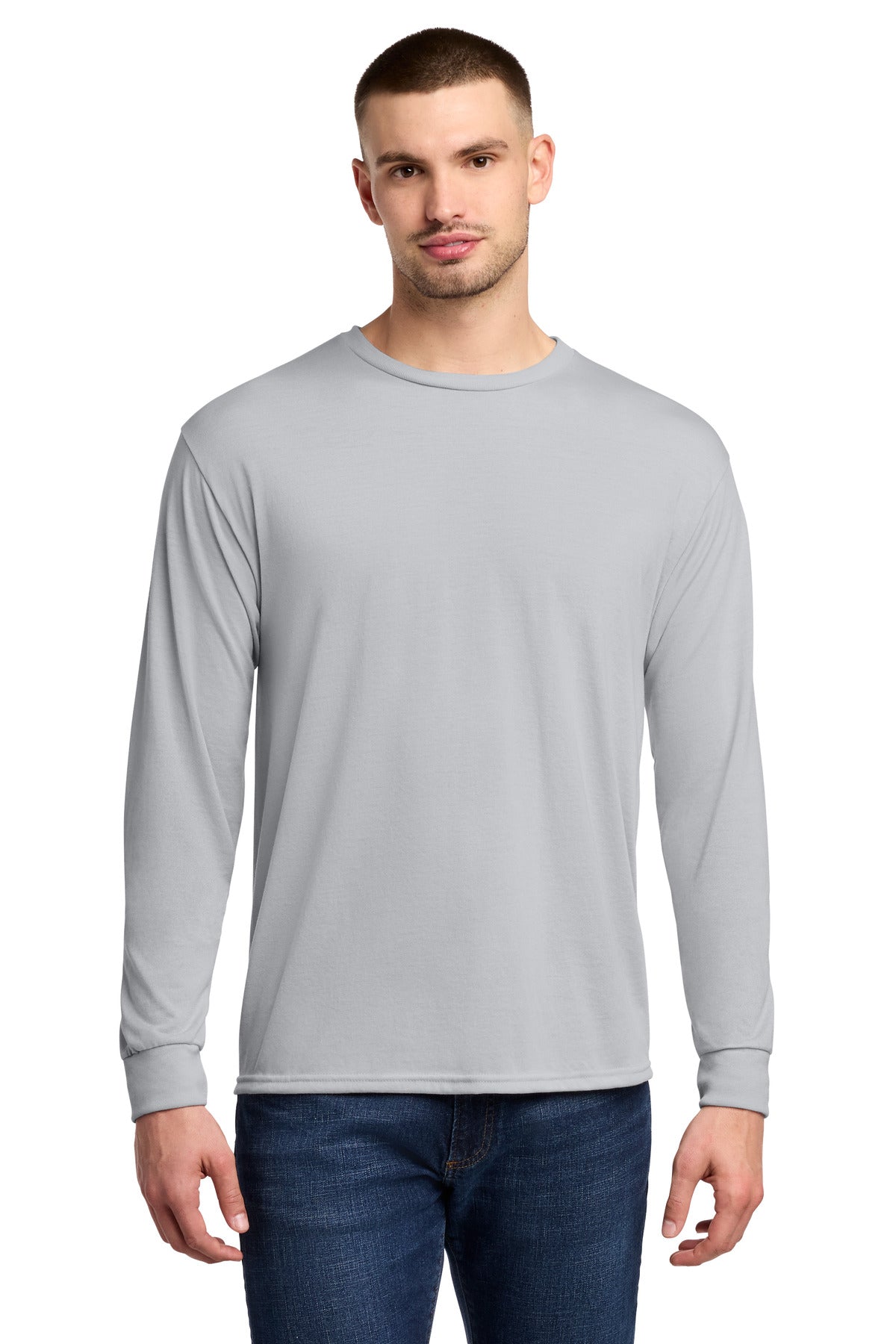 Jerzees Dri-Power 100% Polyester Long Sleeve T-Shirt - Silver