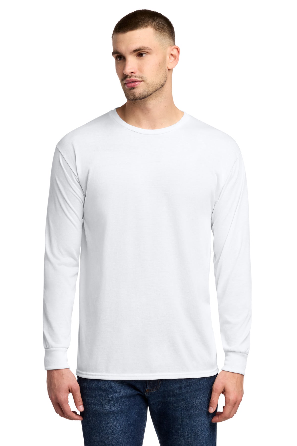 Jerzees Dri-Power 100% Polyester Long Sleeve T-Shirt - White