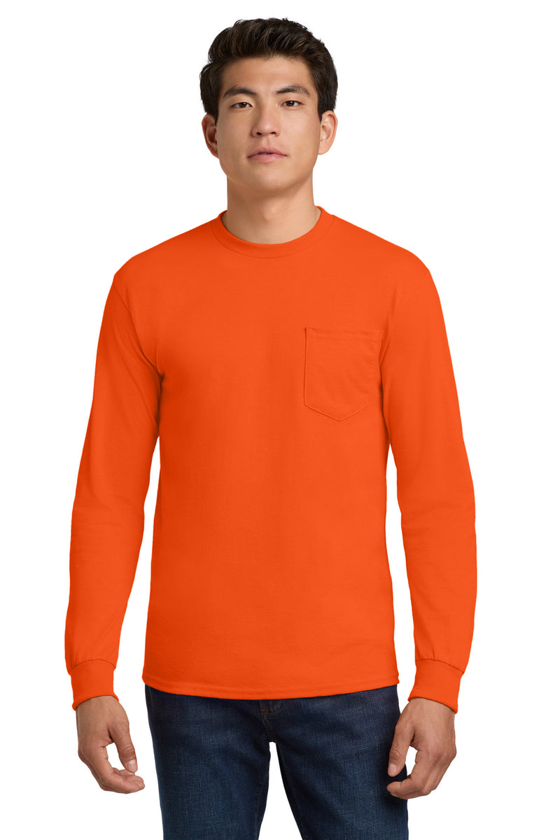 Gildan - Ultra Cotton 100% US Cotton Long Sleeve T-Shirt with Pocket - S. Orange