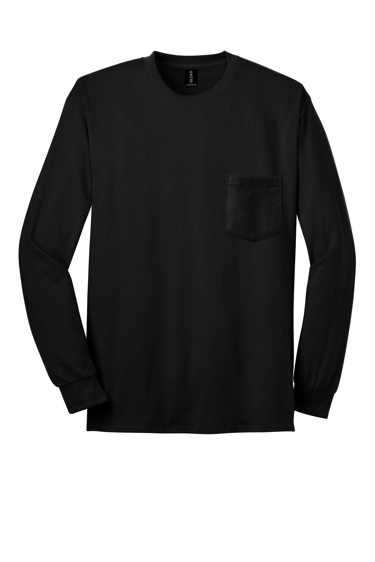 Gildan - Ultra Cotton 100% US Cotton Long Sleeve T-Shirt with Pocket - Black