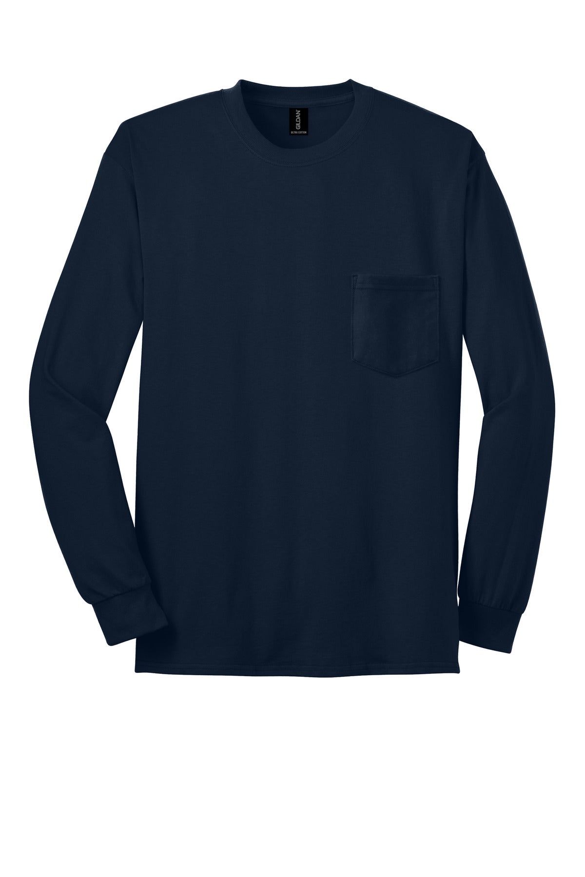 Gildan - Ultra Cotton 100% US Cotton Long Sleeve T-Shirt with Pocket - Navy