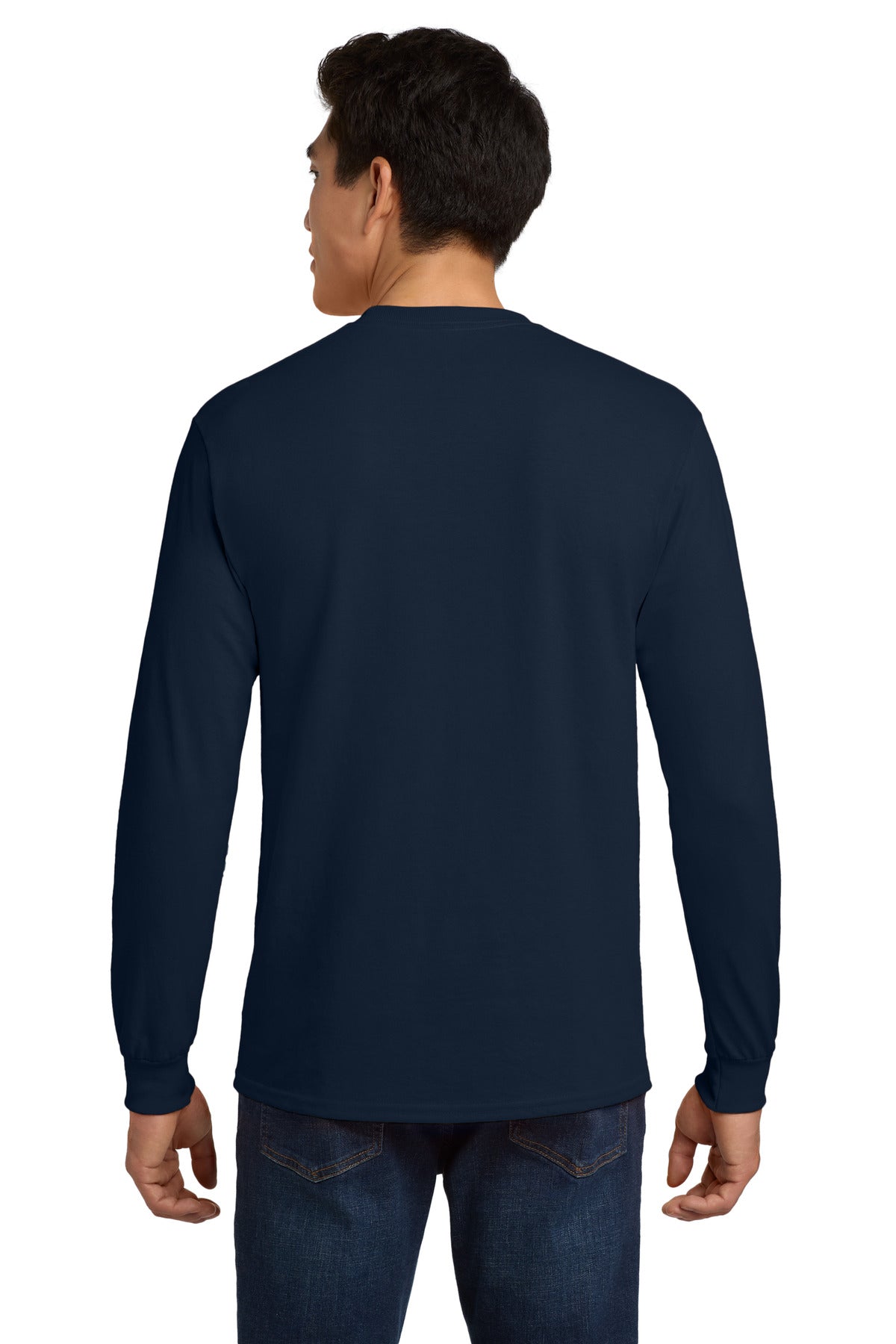 Gildan - Ultra Cotton 100% US Cotton Long Sleeve T-Shirt with Pocket - Navy