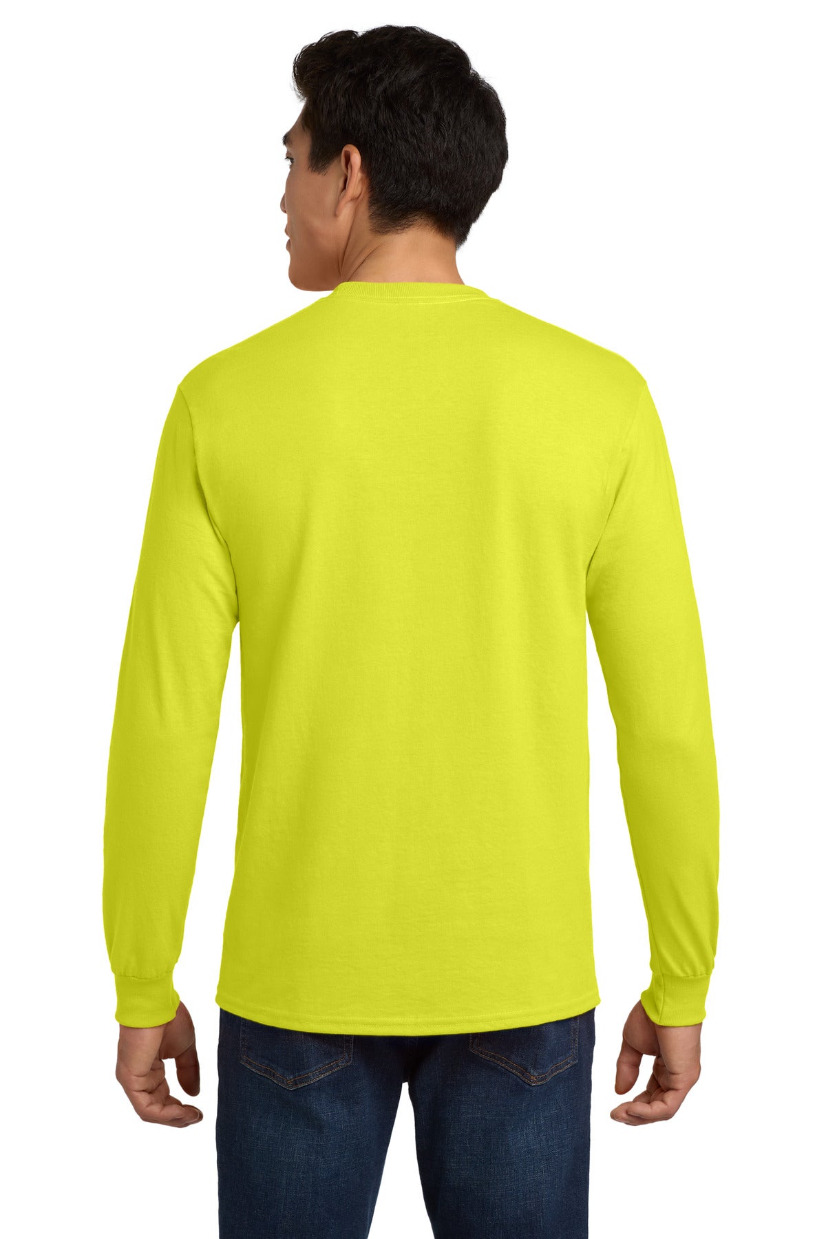 Gildan - Ultra Cotton 100% US Cotton Long Sleeve T-Shirt with Pocket - Safety Green