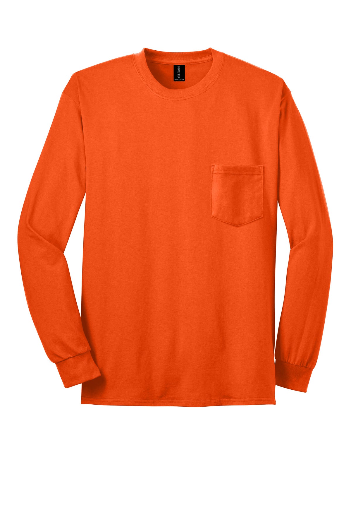 Gildan - Ultra Cotton 100% US Cotton Long Sleeve T-Shirt with Pocket - S. Orange