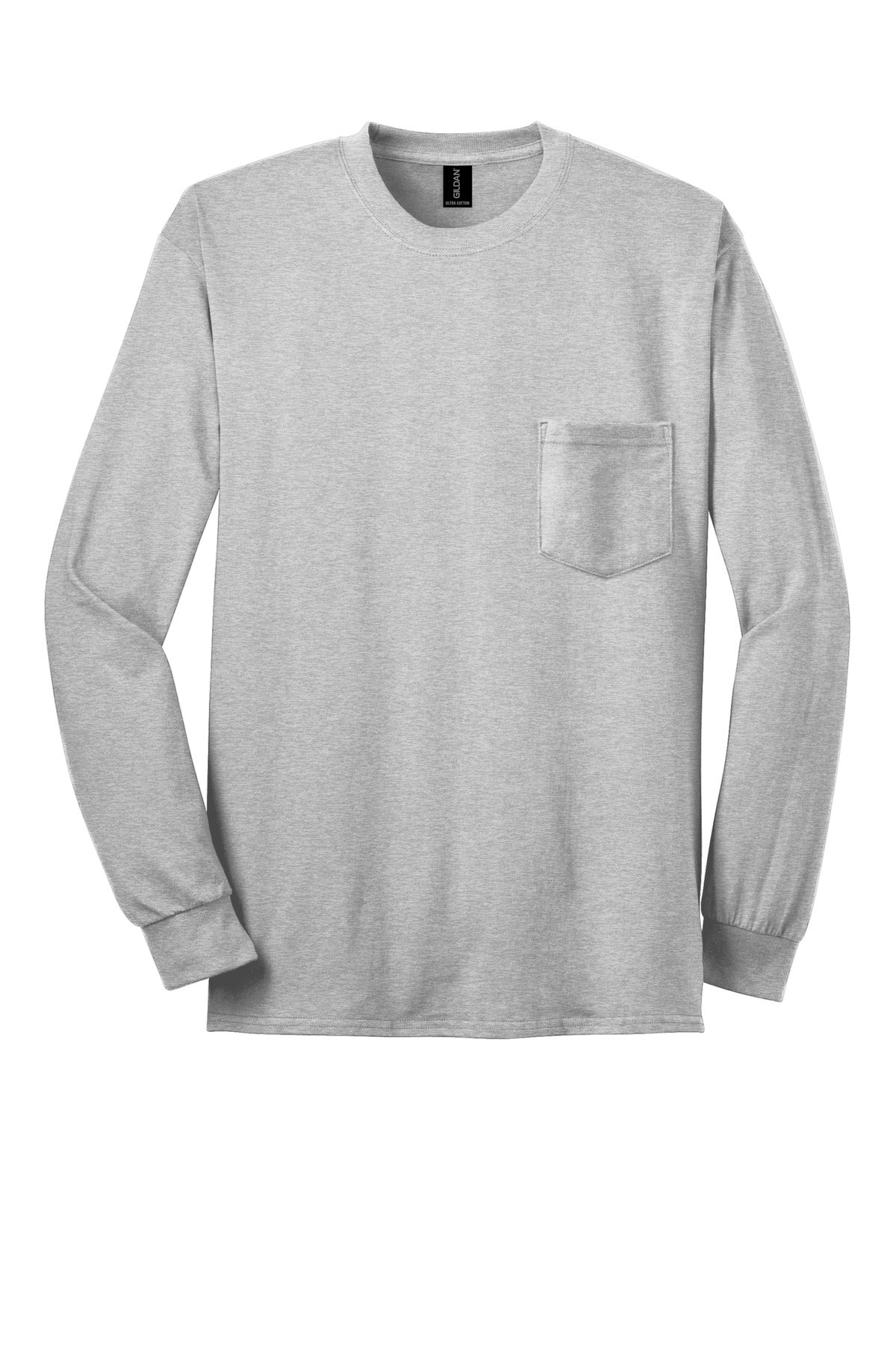 Gildan - Ultra Cotton 100% US Cotton Long Sleeve T-Shirt with Pocket - Sport Grey
