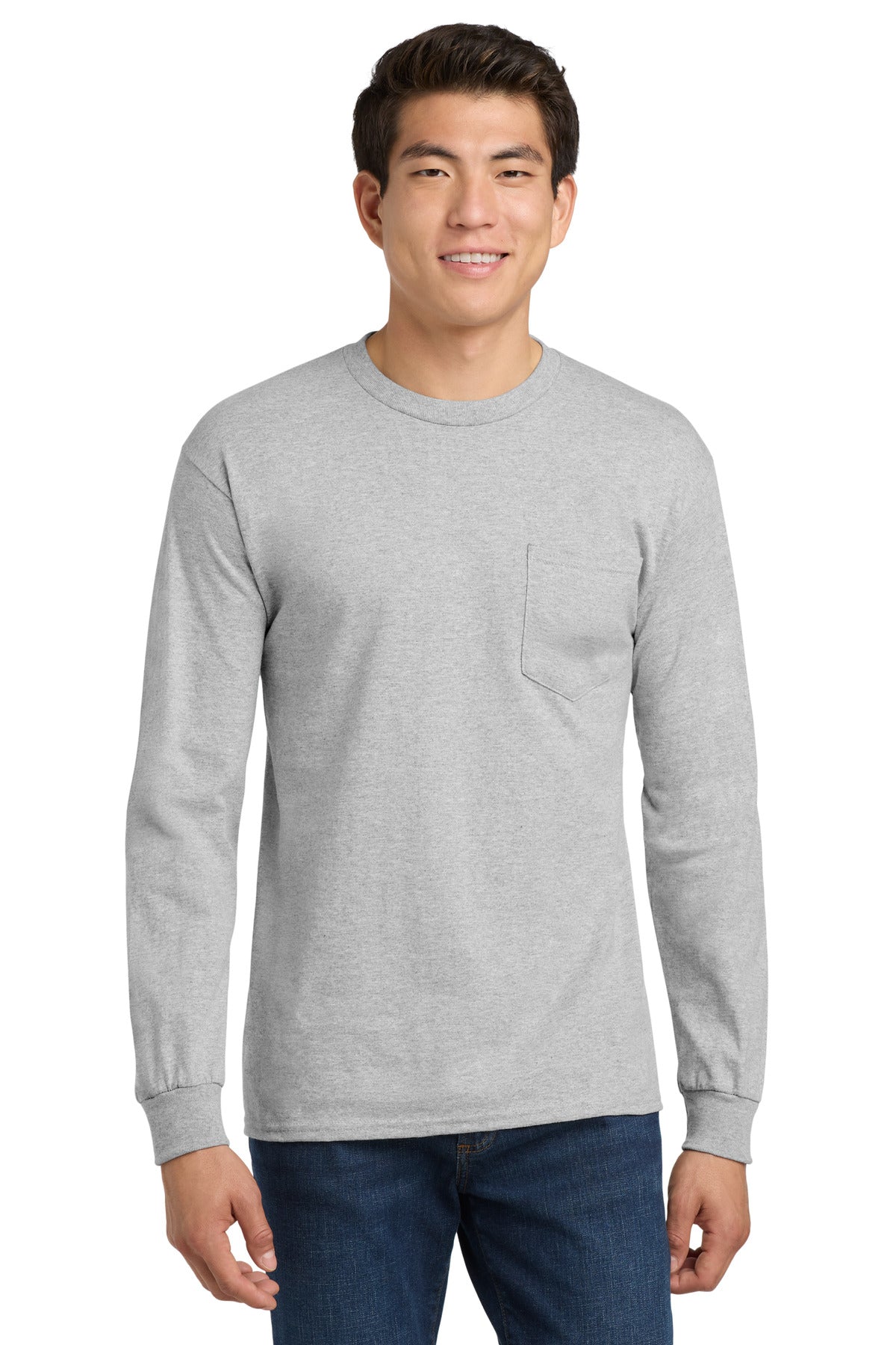 Gildan - Ultra Cotton 100% US Cotton Long Sleeve T-Shirt with Pocket - Sport Grey