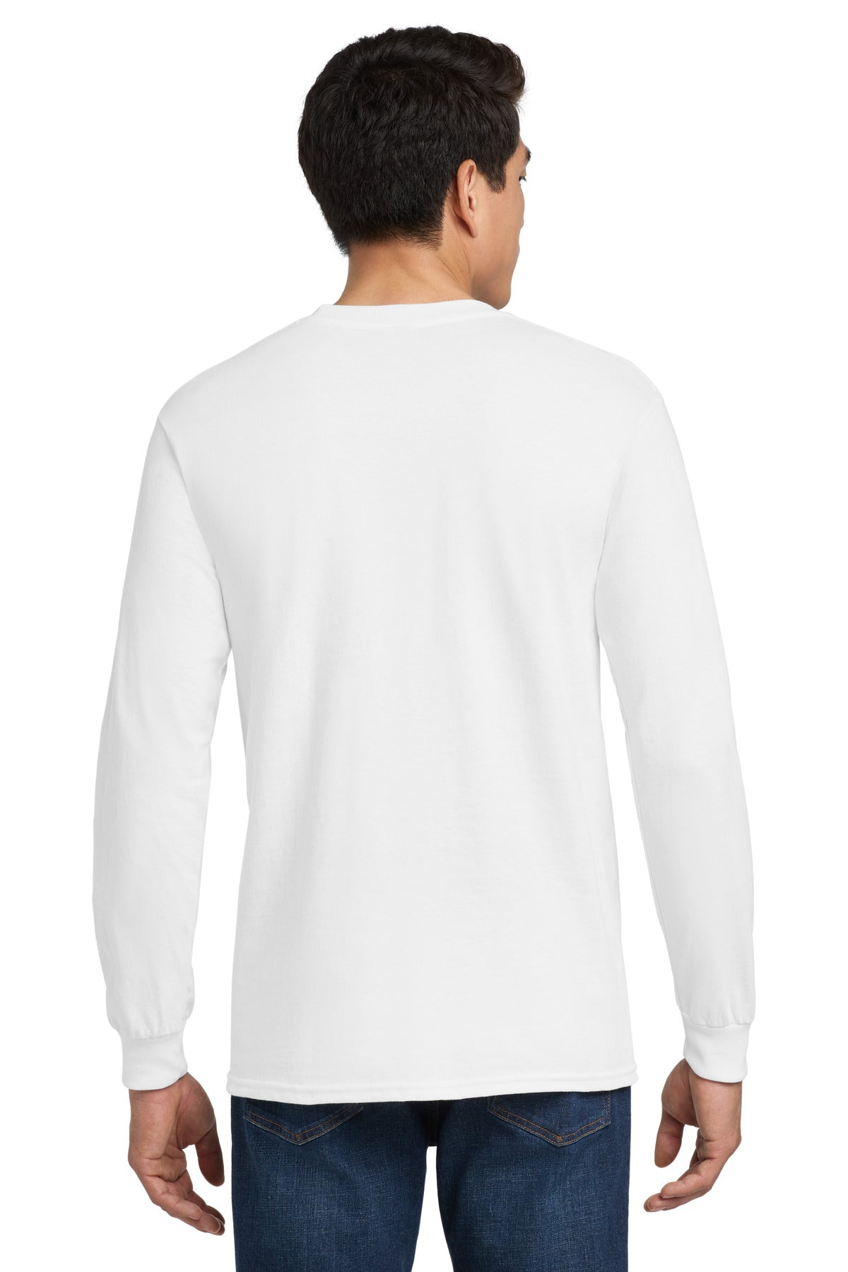 Gildan - Ultra Cotton 100% US Cotton Long Sleeve T-Shirt with Pocket - White