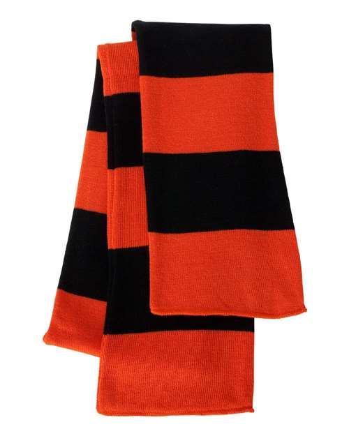 Rugby-Striped Knit Scarf - Orange/ Black