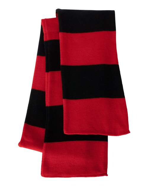 Rugby-Striped Knit Scarf - Red/ Black