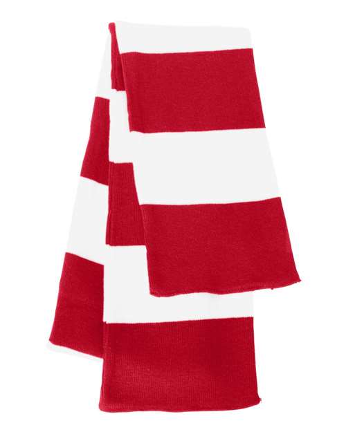 Rugby-Striped Knit Scarf - Red/ White