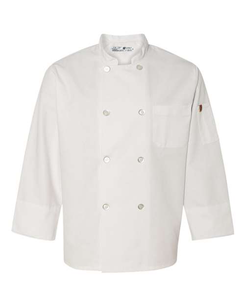 Eight Pearl Button Chef Coat with Thermometer Pocket - White