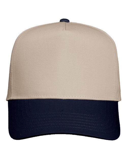 Five-Panel Twill Cap - Khaki/ Navy