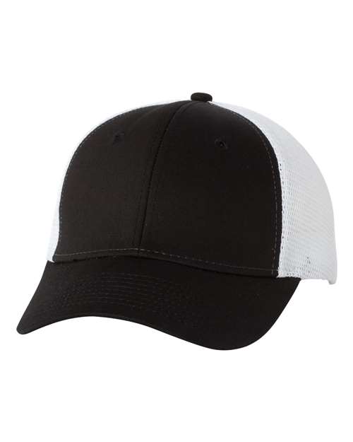 Mesh-Back Twill Trucker Cap - Black/ White