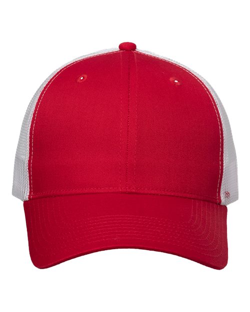 Mesh-Back Twill Trucker Cap - Red/ White