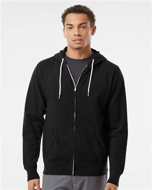 Unisex Lightweight Full-Zip Hooded Sweatshirt - Black