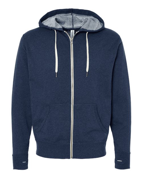 Unisex Heathered French Terry Full-Zip Hooded Sweatshirt - Navy Heather