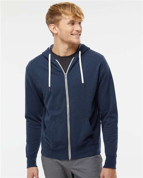 Unisex Heathered French Terry Full-Zip Hooded Sweatshirt - Navy Heather