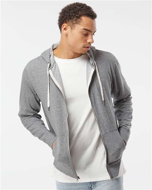 Unisex Heathered French Terry Full-Zip Hooded Sweatshirt - Salt & Pepper
