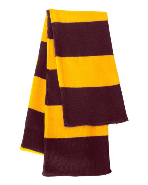 Rugby-Striped Knit Scarf - Maroon/ Gold